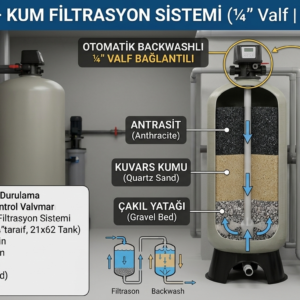 Antrasit – Kum Filtrasyon Sistemleri (¼” Valf Bağlantılı | 21×62 Tank)